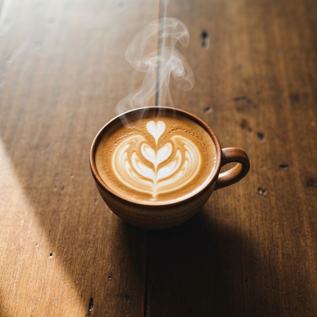 Artisan flat white coffee with latte art in a ceramic cup at The Northern Bean